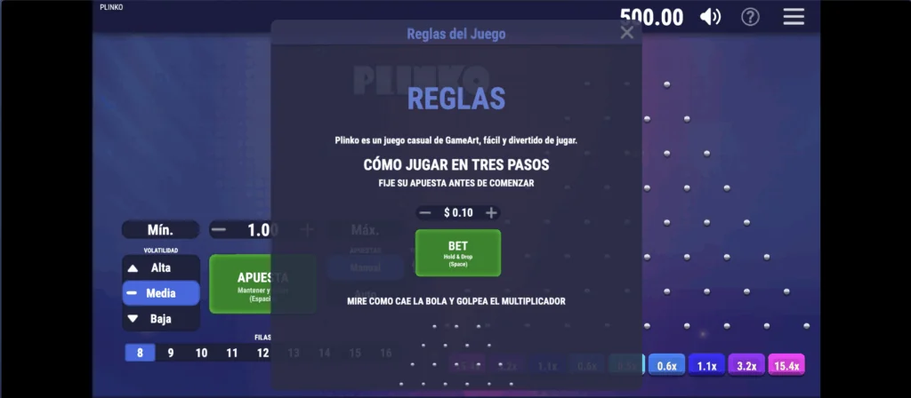Reglas del juego Plinko